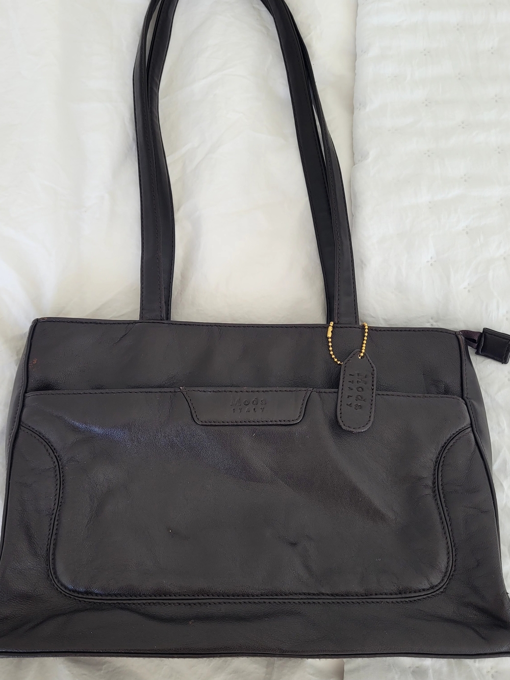 Vintage Moda Italy Black Genuine Leather Shoulder Bag Tote